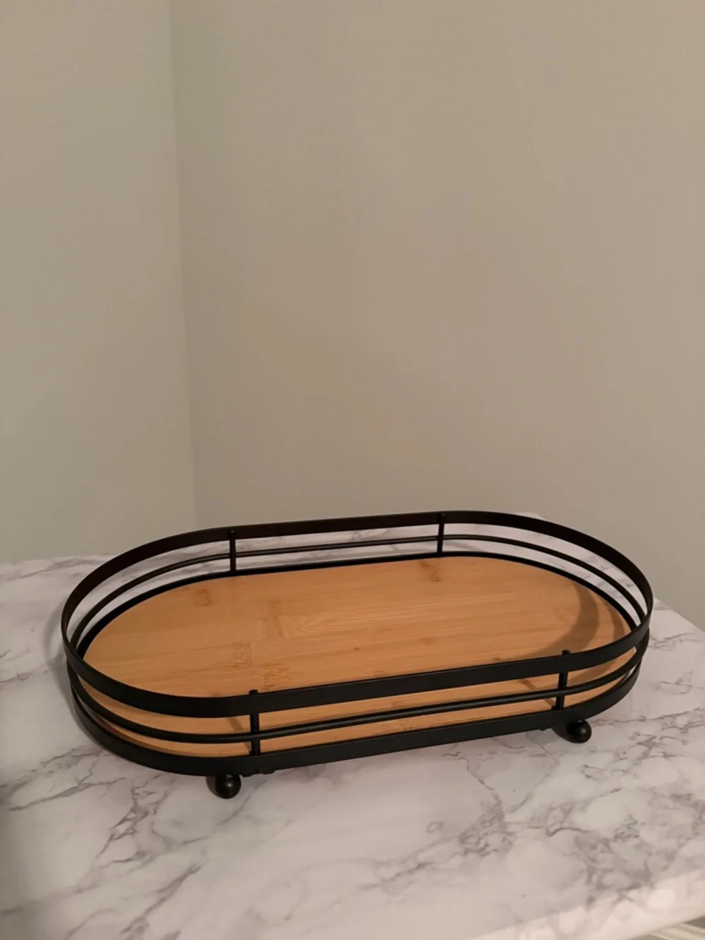 Black Metal & Bamboo Oval Serving Tray - Home Bath